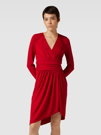 Lauren Ralph Lauren Knielanges Kleid mit V-Ausschnitt und Taillenband Rot 4