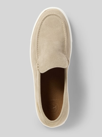 Productfoto, loafers van echt leer met logodetail van PS Poelman, heren pasvorm afgerond, profielzool, beige, hakhoogte maat 44: 3 cm, schachthoogte: 6 cm, schachtbreedte: 13 cm