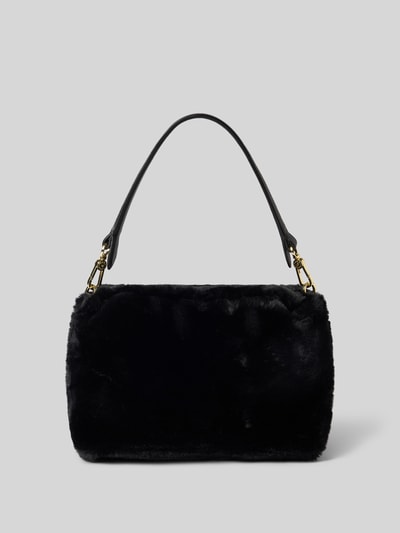 Produktfoto, Crossbody Bag aus echtem Leder Modell 'TEMI' von Abro, schwarzes Fellimitat, goldene Details, abnehmbarer Schulterriemen, grauer Hintergrund