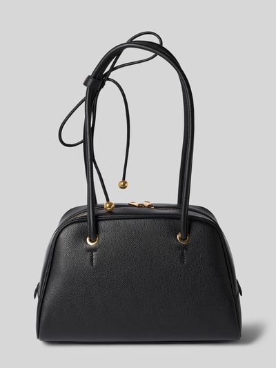 Productfoto, Shoulder Bag aus echt leer Model 'POPPY' van FURLA, zwart structuurpatroon, metallic Labelapplicatie, Hoofdvak met ritssluiting, binnenvak, smalle schouderband, Breedte maat 1: 30 cm, Lengte maat 1: 20 cm, Diepte maat 1: 66 cm, bandlengte maat 1: 16 cm