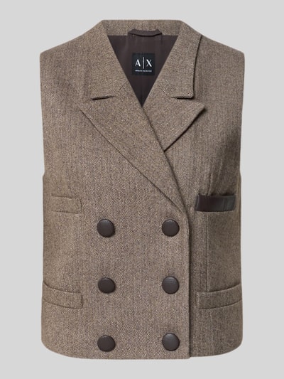 Produktfoto, Weste aus Schurwoll-Mix mit Reverskragen von Armani Exchange, zweireihig, brauner Stoff, strukturierte Oberfläche, Regular Fit.