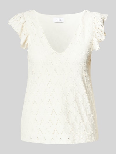 Vila Blusentop mit Lochstickerei Modell 'AMALINA' Offwhite 2
