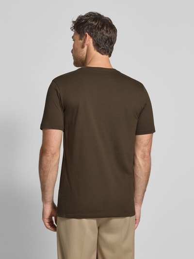 Lindbergh T-shirt met labelprint, model 'Copenhagen' Donkerbruin - 5