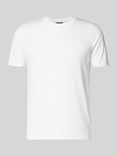Produktfoto, weißes Regular Fit T-Shirt mit Rundhalsausschnitt von Emporio Armani, glatte Oberfläche, Elastischer Modal-Mix, Kurzarm