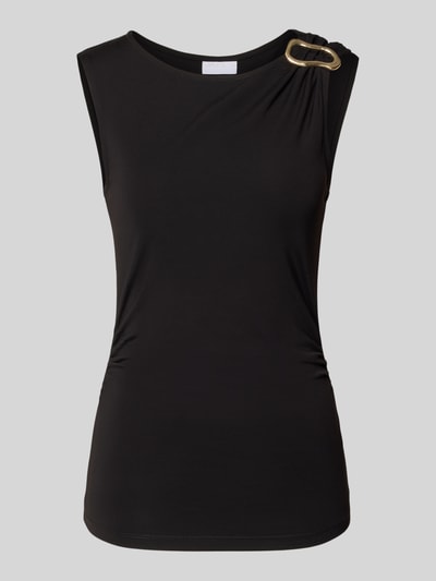 Produktfoto, Trägertop aus viscosemix met stretch van Jake*s Collection in zwart met drapering, slim fit, ronde hals, ruglengte maat 38: 60 cm