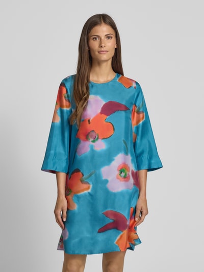 Luisa Cerano Knielanges Kleid aus Seide mit Rundhalsausschnitt Tuerkis 4