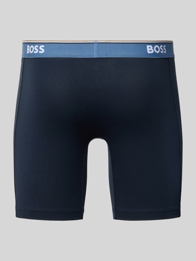 Produktfoto, dunkelblaue Pant aus Baumwoll-Mix mit hellblauem Bund und weißem BOSS-Logo, Pant & Trunk aus Baumwoll-Mix im 3er-Pack Modell 'BOXERBRLONG 3P POWER' von BOSS, Herren Pant & Trunk von BOSS
