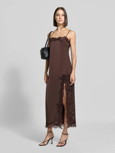 Jake*s Cocktail Fließendes Cocktailkleid mit Spitzenbesatz Dunkelbraun 1