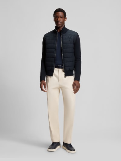 BOSS Regular fit sweatjack met doorgestikte voorkant, model 'HERNESTO' Marineblauw - 1