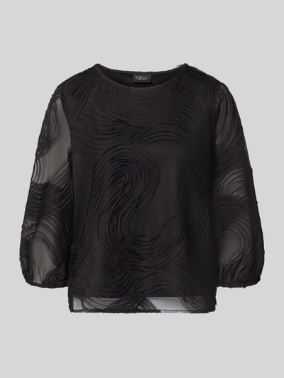 Produktfoto, schwarze Regular Fit Langarmbluse mit Strukturmuster von s.Oliver BLACK LABEL, transparente Ärmel, glatte Textur