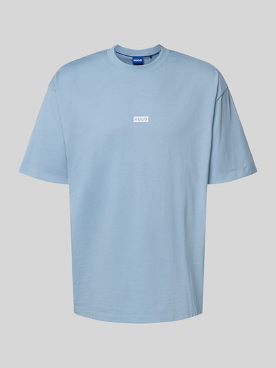 Hugo Blue T-shirt met labelprint, model 'Nalono' Rookblauw - 2