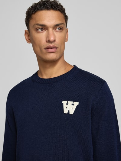 Wood Wood Gebreide pullover met stitching en ronde hals, model 'Tay' Marineblauw - 3