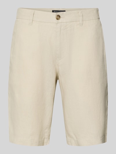 Produktfoto, Regular Fit Shorts aus reinem Leinen Modell 'RESO JOGGER' von Marc O'Polo in Optik: Unifarben, cremefarbener Ton, Struktur durch natürliches Leinen, Knopf-Reißverschluss, seitliche Eingrifftaschen, Paspeltaschen, Passform: Regular-Fit, Material: Leinen, Europaproduktion.