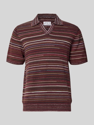Produktfoto, Regular Fit Poloshirt in Strick-Optik von JAKE*S STUDIO MEN, Reine Baumwolle, gestreiftes Muster in Braun, Polokragen, Kurzärmelig, 71 cm Rückenlänge bei Größe M, 27 cm Ärmellänge bei Größe M