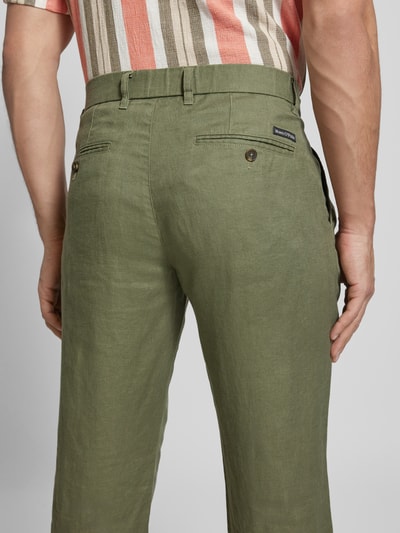 Marc O'Polo Tapered linnen broek met bandplooi, model 'OSBY JOGGER' Olijfgroen - 3