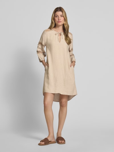FREE/QUENT Knielanges Leinenkleid aus Leinen-Viskose-Mix Modell 'Laluna' Beige 1