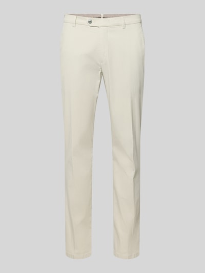 Produktfoto, Hose mit Gesäßtaschen Modell 'Lupus' von Mmx aus Baumwoll-Elasthan-Mix in Beige, Slim Fit, glatte Oberfläche, Eingrifftaschen. Ideal für Herren mit Bundweite 42 cm und Innenbeinlänge 83 cm bei Größe 32/32.