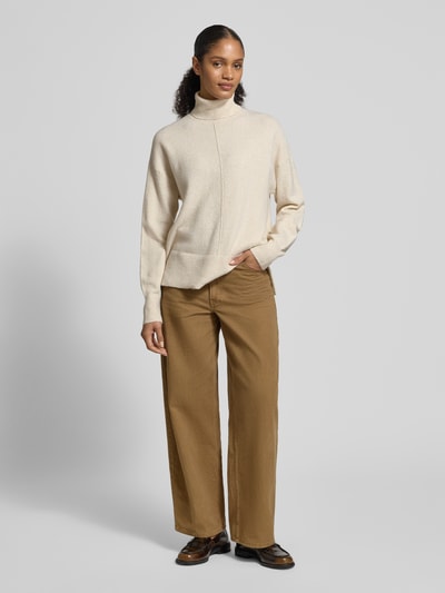 VERO MODA Regular Fit Rollkragenpullover mit Seitenschlitzen Modell 'DOFFY' Ecru Melange 1