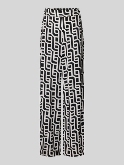 Produktfoto, Wide Leg Pants aus Viskose mit Eingrifftaschen von Christian Berg Woman, zwart-wit grafisch patroon, wide fit, elastische band, steekzakken, zuiver viscose, binnenbeenlengte bij maat 36: 77 cm, bandwijdte bij maat 36: 38 cm