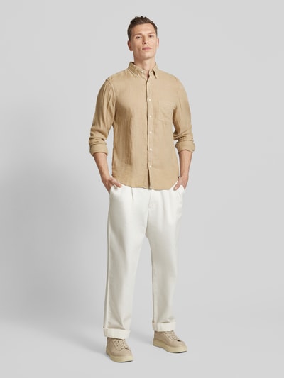 Gant Regular fit vrijetijdsoverhemd van linnen met borstzak Beige - 1