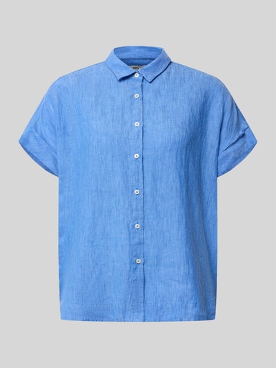 Produktfoto, Leinenbluse mit Knopfleiste Modell 'DOLLY' von 0039 Italy in Blau, reine Leinenstruktur, Regular-Fit, Hemdblusenkragen, Ärmel mit Aufschlag