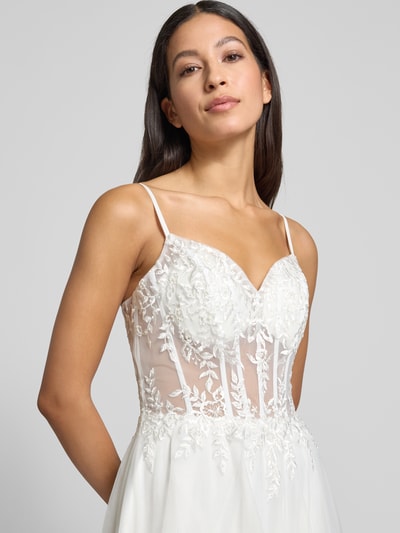 Luxuar Abendkleid aus Tüll mit floralen Stitchings Offwhite 6