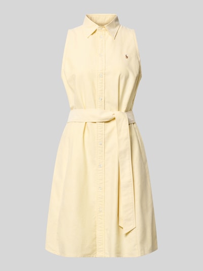 Productfoto, Regular Fit Polokleid aus reiner Baumwolle van Polo Ralph Lauren, look: effen, knielang, hooggesloten, gestikt logo, knoopsluiting, tailleriem, mouwloos, materiaal: puur katoen