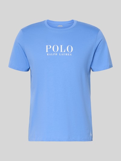 Produktfoto, Regular Fit Pyjama-Oberteil aus reiner Baumwolle Modell 'CREW-SLEEP-TOP' von Polo Ralph Lauren Underwear, Optik: Unifarben, Logo-Stitching, Label-Print, Kragenform: Crew Neck, Ärmelform: Kurzarm, glatte Textur, blaue Farbe