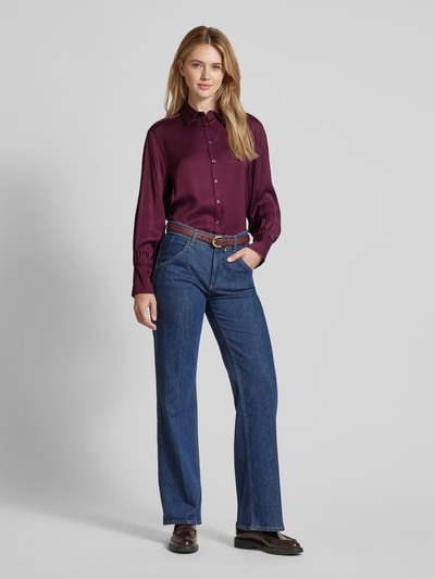 Brax Overhemdblouse van pure viscose met labeldetail, model 'VIC' Aubergine - 1