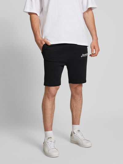 Jack & Jones Slim fit sweatpants met labelprint, model 'GORDON' Zwart - 4