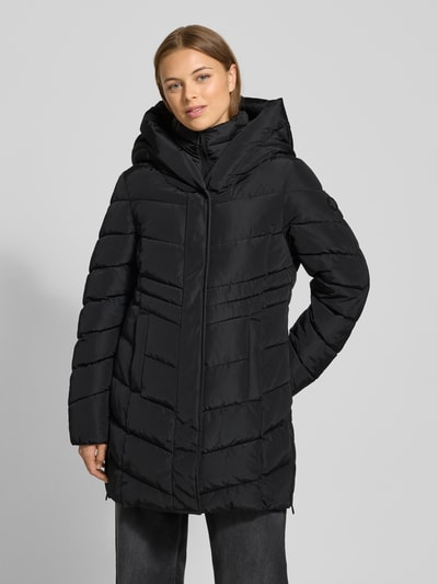 Tom Tailor Regular fit gewatteerde lange jas met capuchon Zwart - 4