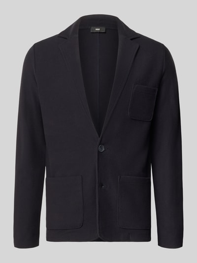 Produktfoto, Slim Fit 2-Knopf-Sakko Modell 'LENTINI' von CINQUE in Schwarz, Strukturmuster, Reverskragen, reine Baumwolle, aufgesetzte Taschen