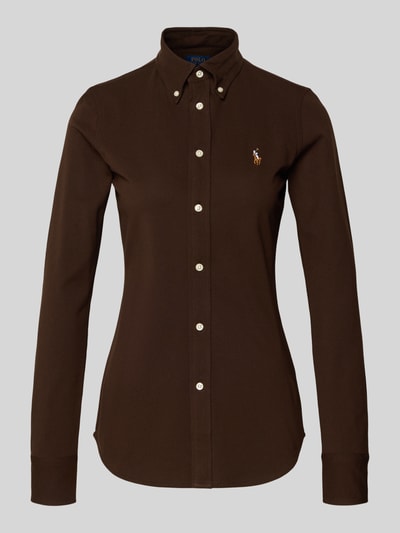 Produktfoto, Bluzka koszulowa z wyhaftowanym logo, krój slim fit, bawełna, kołnierzyk typu button down, listwa guzikowa od Polo Ralph Lauren.