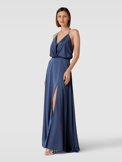 Unique Abendkleid mit V-Ausschnitt Rauchblau 1