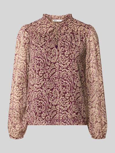 Produktfoto, regular fit blouse met lange mouwen met striksluiting model 'DITSY' van ONLY, Dames, paars-beige paisley motief, lichte textuur