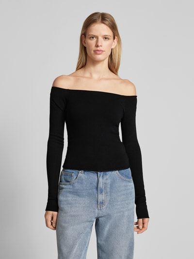 Review Cropped Strickpullover mit U-Boot-Ausschnitt Black 4