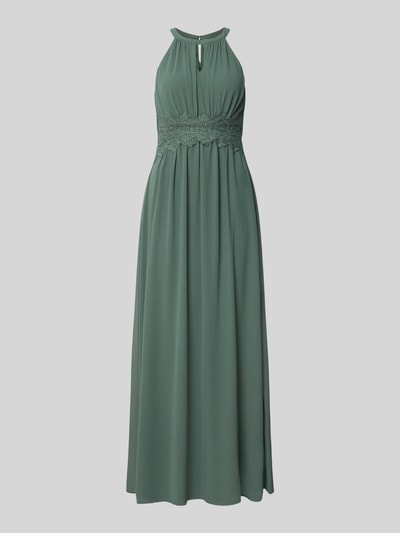 Produktfoto, Abendkleid mit Taillenband Modell 'MILINA' von VILA in grünem Chiffon, taillierter Schnitt, Maxikleid, Schlüsselloch-Ausschnitt