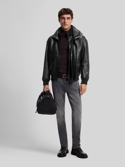 BOSS Orange Lederjacke aus Ziegennappa mit Stehkragen Black 1