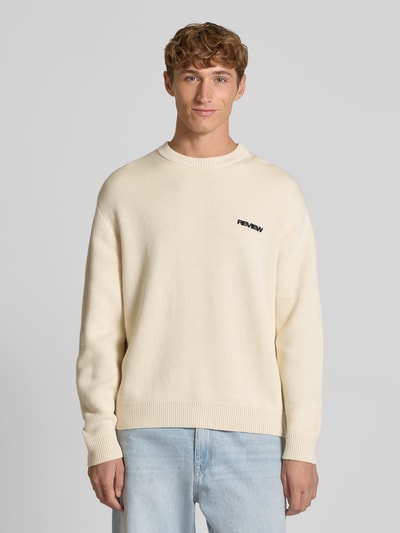 REVIEW Gebreide pullover met labelstitching Ecru - 4