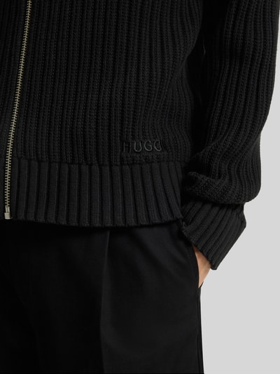 HUGO Regular fit gebreid jack van geribd katoen, model 'SRITON' Zwart - 6