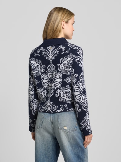 Marc Cain Cardigan van een mix van scheerwol en kasjmier met platte kraag Marineblauw - 5