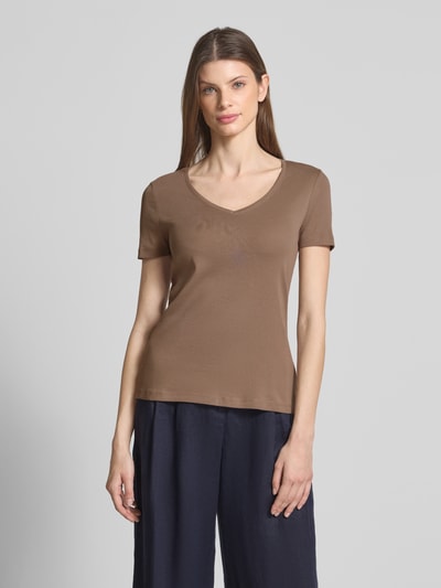 Christian Berg Woman T-shirt met geribde V-hals Middenbruin - 4