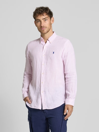 Polo Ralph Lauren Custom Fit Leinenhemd mit Label-Stitching Rosa 4