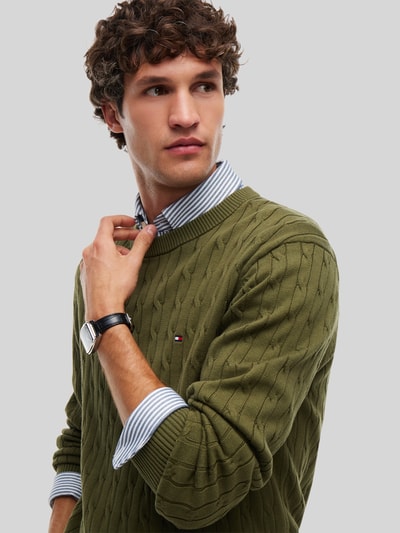 Tommy Hilfiger regular fit pullover van puur katoen Olijfgroen - 3