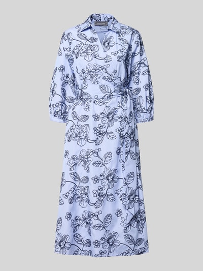 Produktfoto, Wickelkleid mit Stitchings und 3/4-Arm von WHITE LABEL, linia a, sukienka midi, hafty, kołnierzyk koszulowy, dekolt w serek, wiązany pasek, rękaw o dł. 3/4, długość tyłu w rozmiarze 36: 116 cm, szerokość w rozmiarze 36: 48 cm, długość rękawów w rozmiarze 36: 45 cm