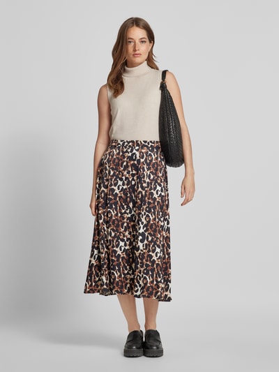 s.Oliver BLACK LABEL Relaxed Fit Midi-Rock aus reiner Baumwolle mit Leo-Print Black 1