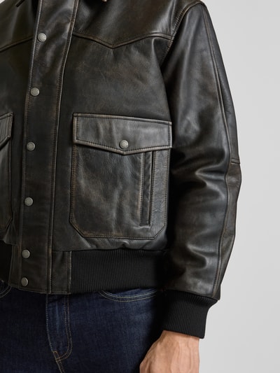 THE KOOPLES Leren blouson met klepzakken, model 'CUIR' Donkerbruin - 3