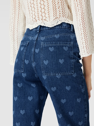 Pieces Straight fit jeans met all-over motiefprint, model 'FIMMA' Jeansblauw - 3