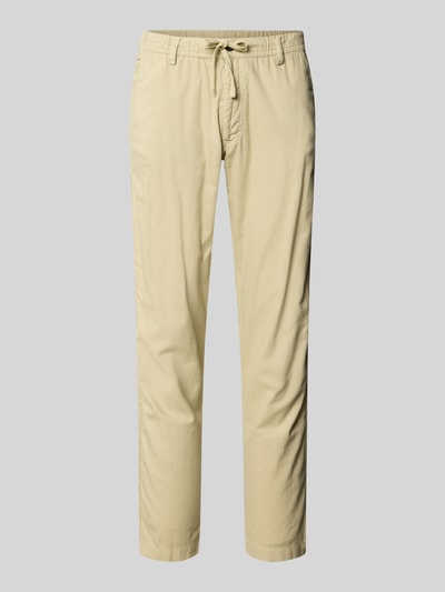 Produktfoto, Relaxed Fit Hose aus Baumwoll-Leinen-Mix Modell 'KANE' von Jack & Jones, beige, elastischer Bund mit Schnürung, Gesäßtaschen, Herrenhose mit lockerer Passform, glatte, leichte Textur, Bundweite 42 cm, Innenbeinlänge 82 cm.