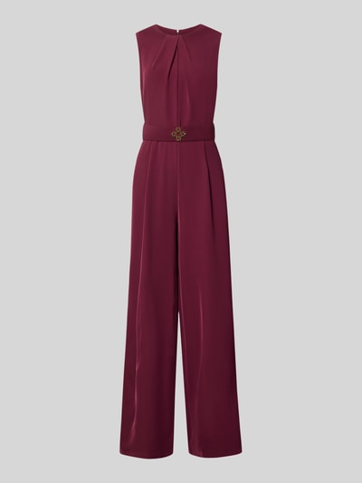 Produktfoto, Jumpsuit mit Stoffgürtel von Rinascimento in Bordeaux, ärmellos, tailliert, Material-Mix mit Stretch-Anteil, glatte Oberfläche
